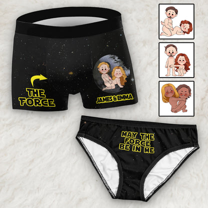 May The Force Be In Me - Personalized Couple Lace Border Women Briefs And Men’s Boxer Briefs