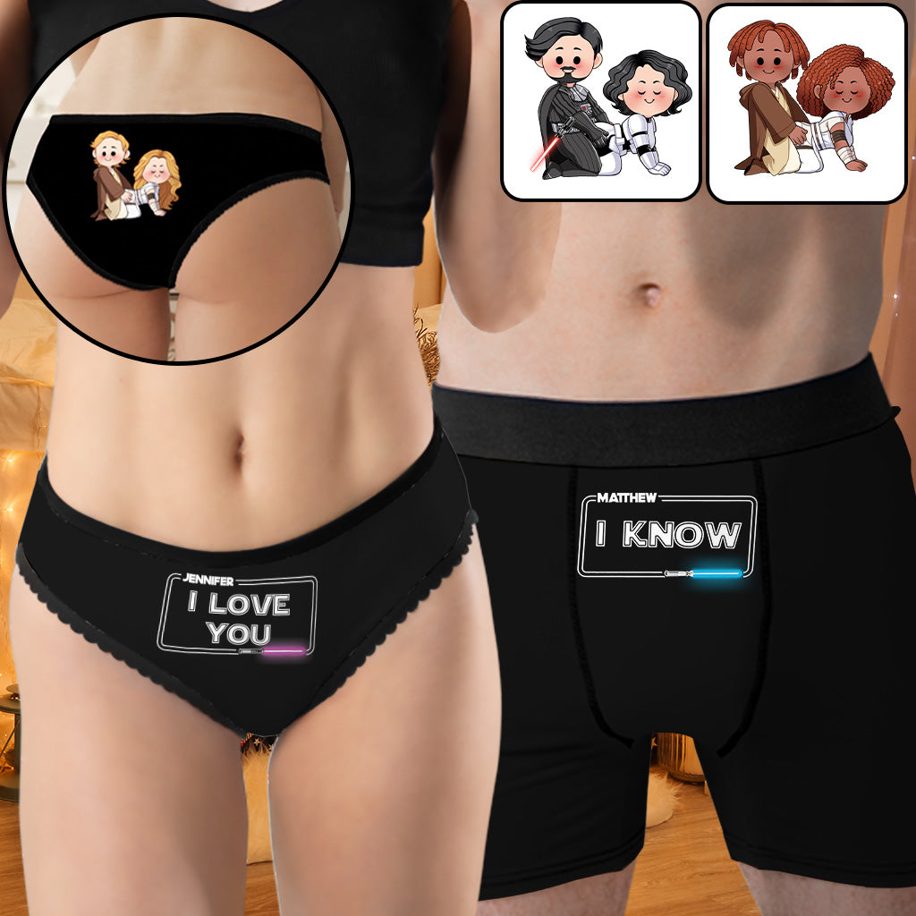 I Love You I Know - Personalized Couple Lace Border Women Briefs And Men’s Boxer Briefs
