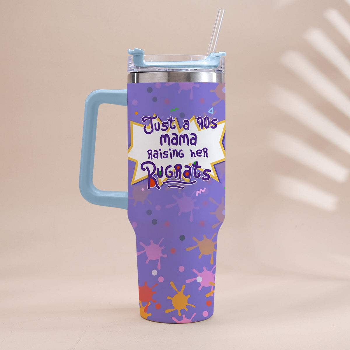 Just A Mama Raising Her Kids - Personalized 90's Cartoon Tumbler With Handle