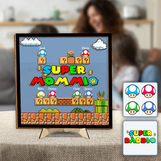 Super Mommio Daddio Game Scene - Personalized Super Plumber 2 Layered Wood Sign / Wood Plaque