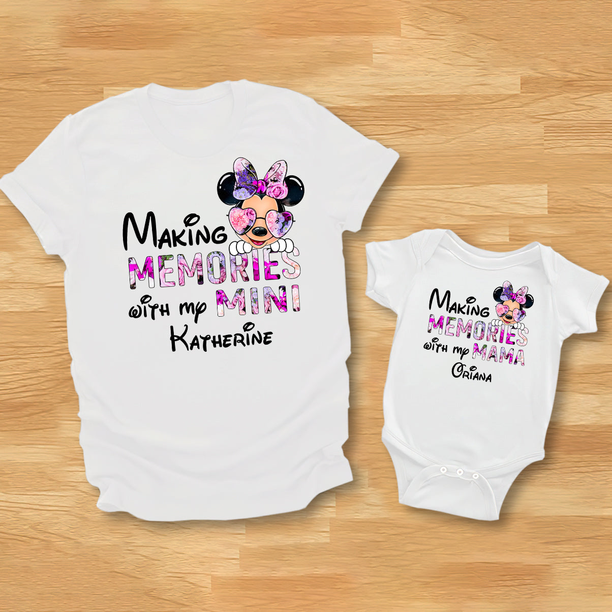 Making Memories With Mama - Personalized Mother T-shirt And Baby Onesie