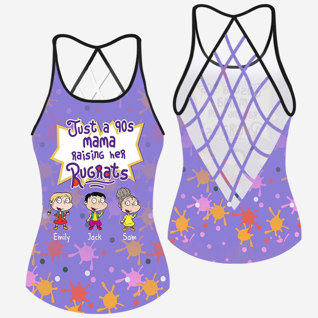 Just A Mama Raising Her Kids - Personalized 90's Cartoon Cross Tank Top