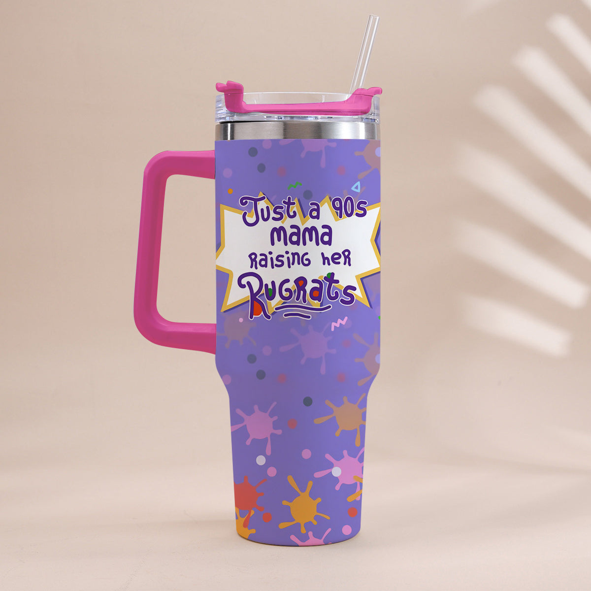 Just A Mama Raising Her Kids - Personalized 90's Cartoon Tumbler With Handle