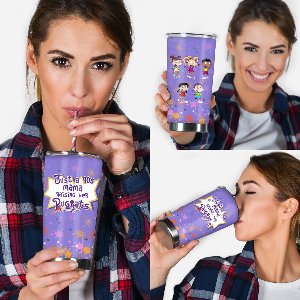 Just A Mama Raising Her Kids - Personalized 90's Cartoon Tumbler
