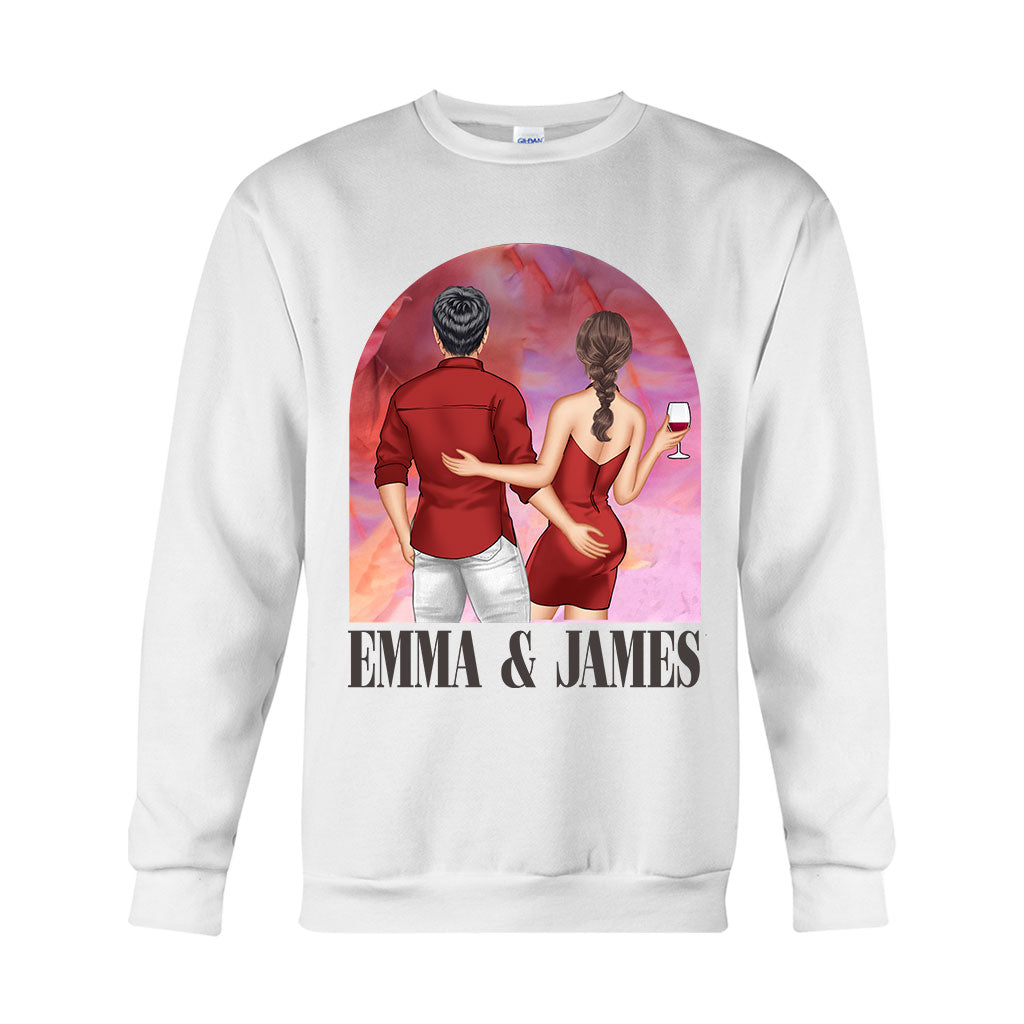 Pink Movie Background Couple - Personalized Couple T-shirt And Hoodie