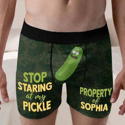 Stop Staring At My Pickle - Personalized Couple Men’s Boxer Briefs