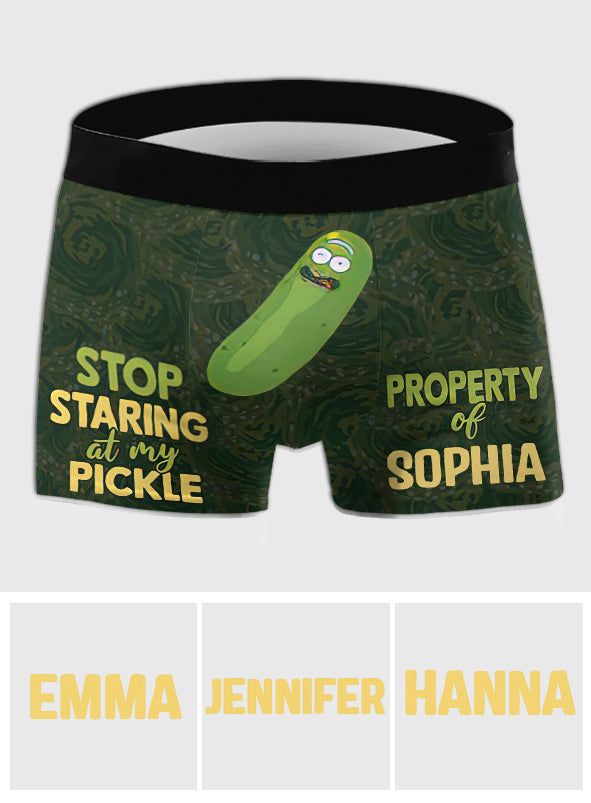 Stop Staring At My Pickle - Personalized Couple Men’s Boxer Briefs