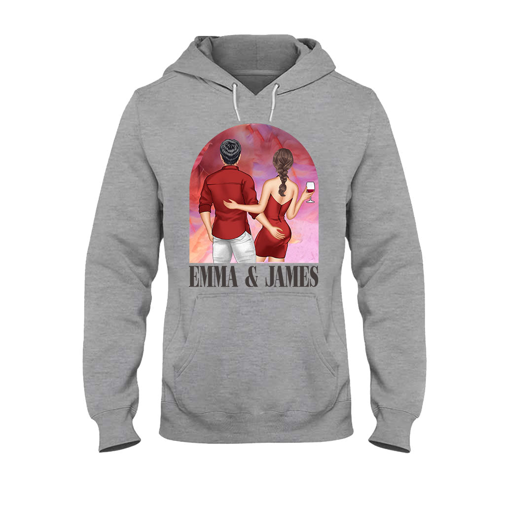 Pink Movie Background Couple - Personalized Couple T-shirt And Hoodie