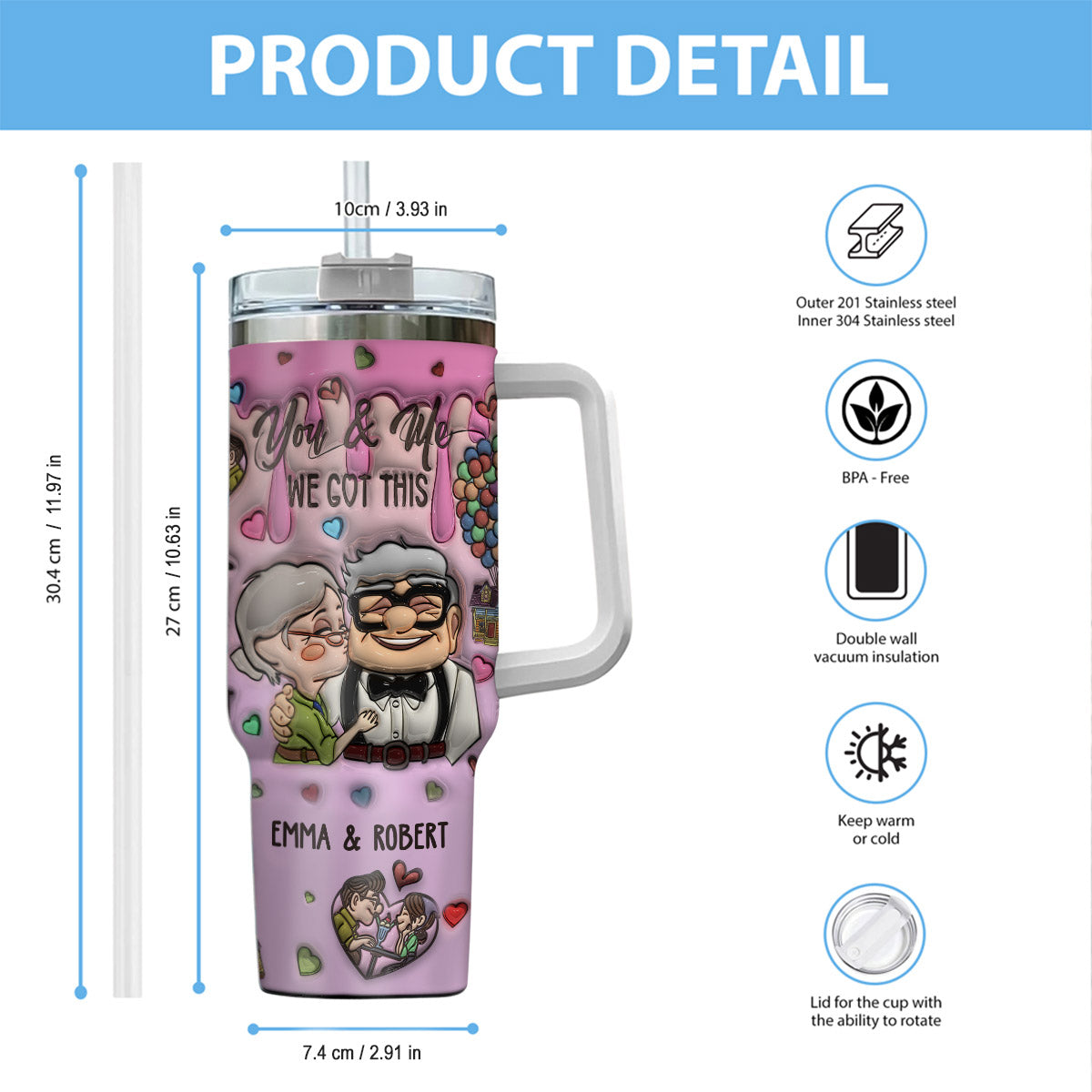 You And Me - Personalized Couple Tumbler With Handle