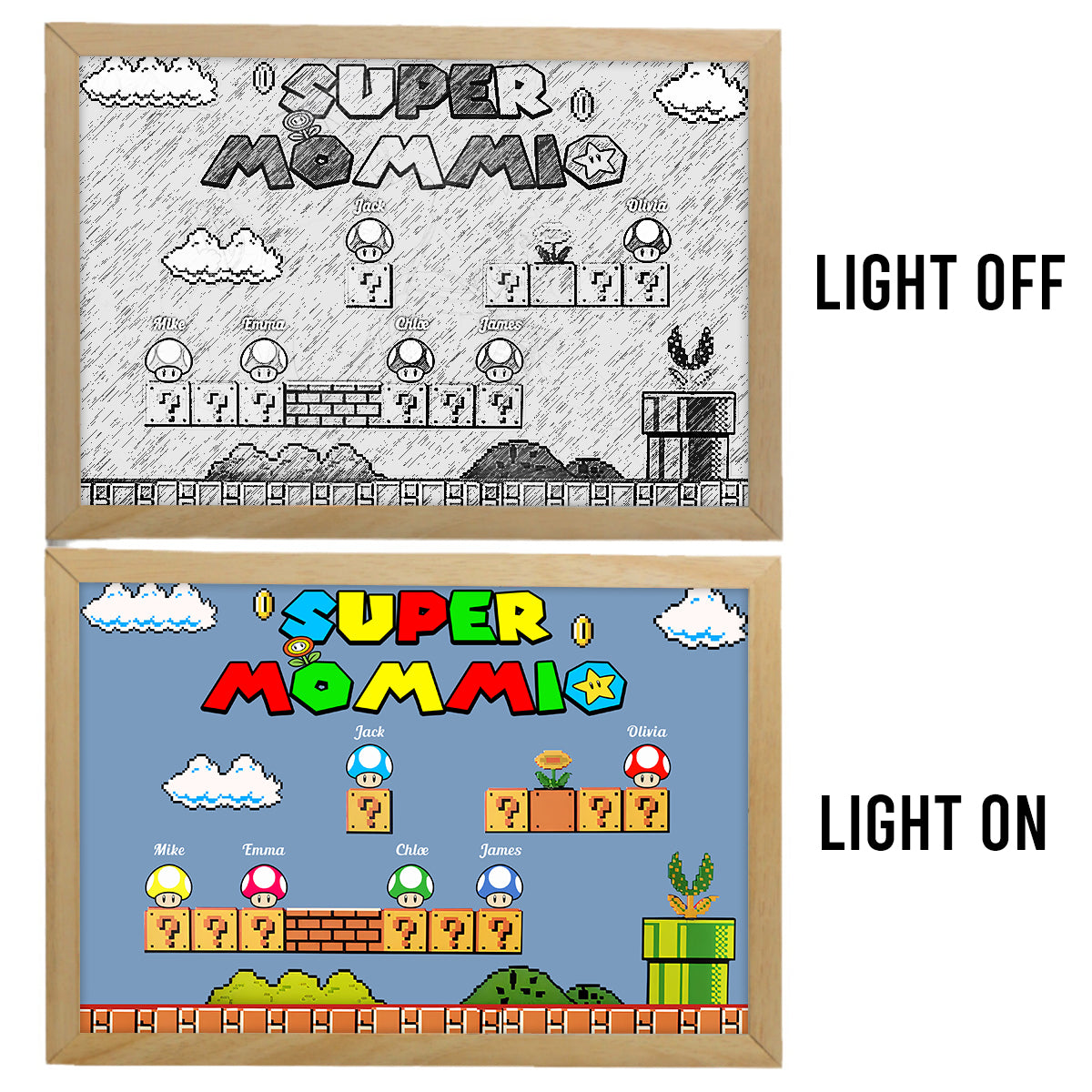 Super Mommio Daddio Game Scene - Personalized Super Plumber Light Photo Frame