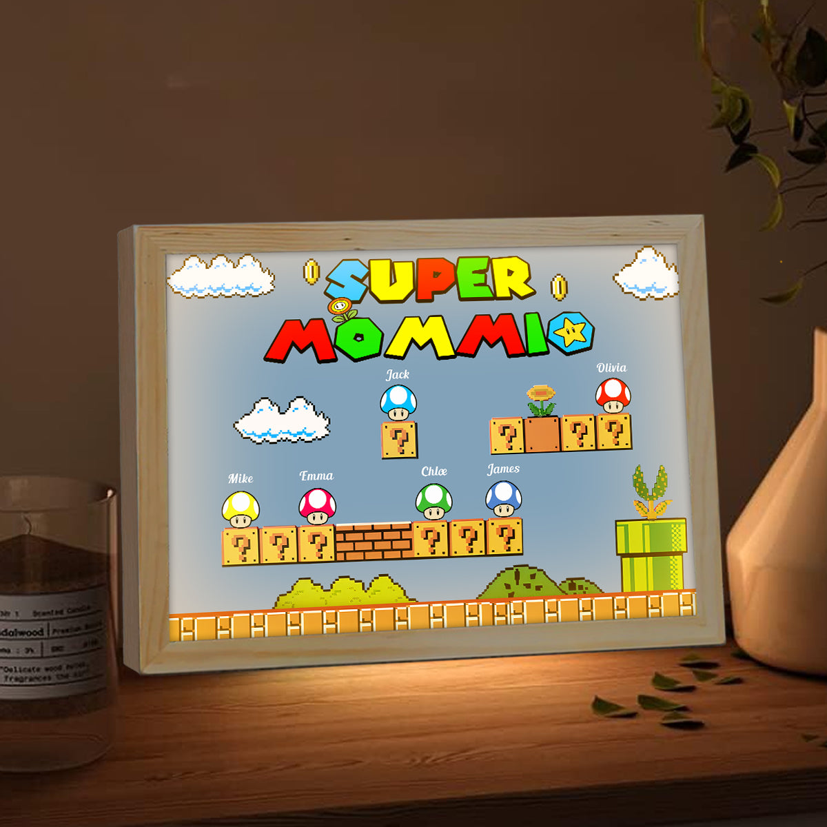 Super Mommio Daddio Game Scene - Personalized Super Plumber Light Photo Frame