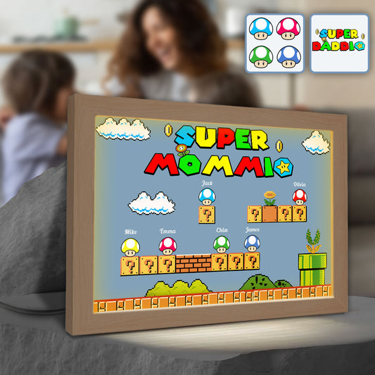 Super Mommio Daddio Game Scene - Personalized Super Plumber Light Photo Frame