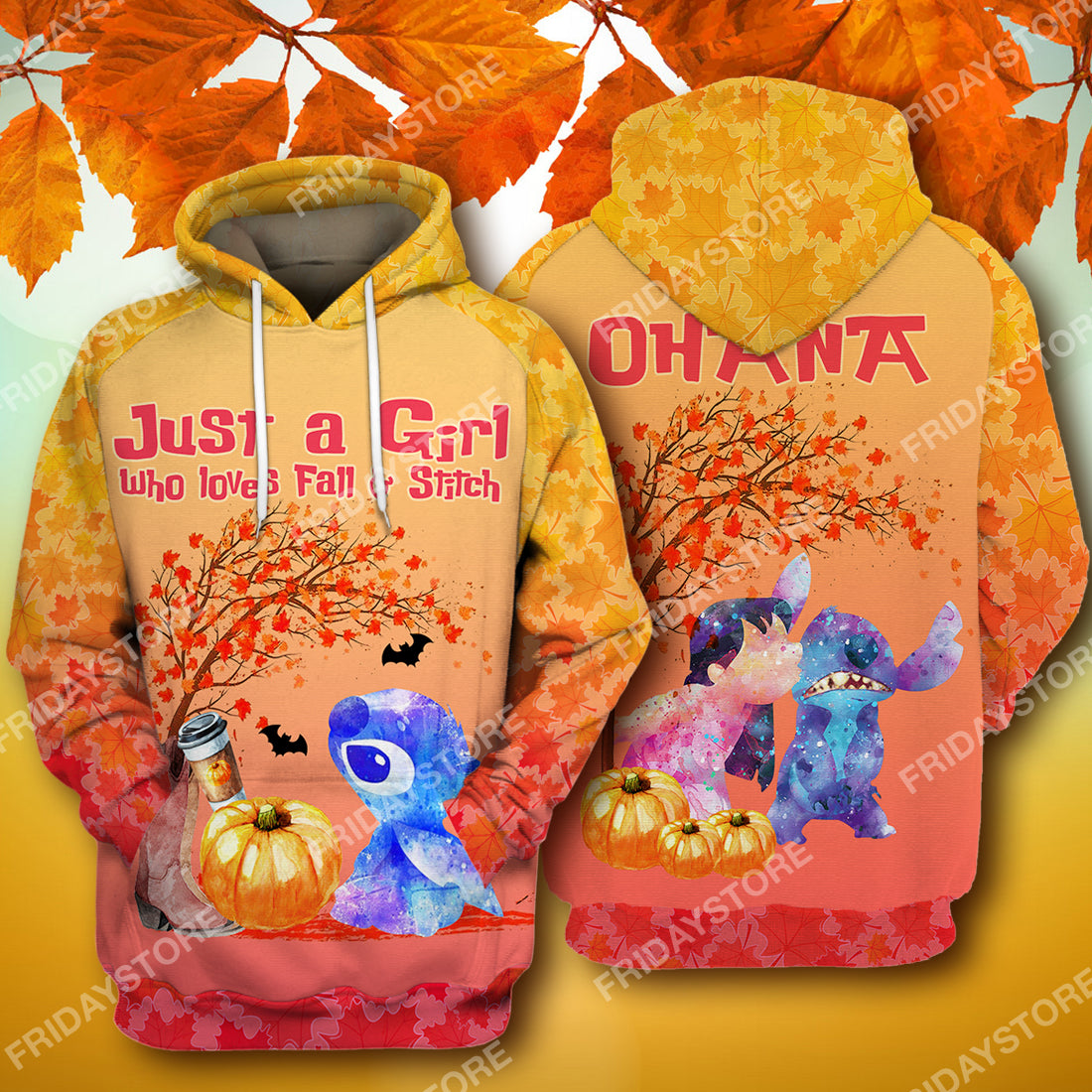 Just A Girl Who Loves Fall Ohana All Over Shirt 0523