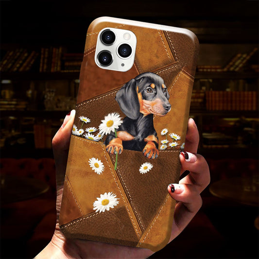 Lovely Dachshund Leather Pattern Print Phone Case