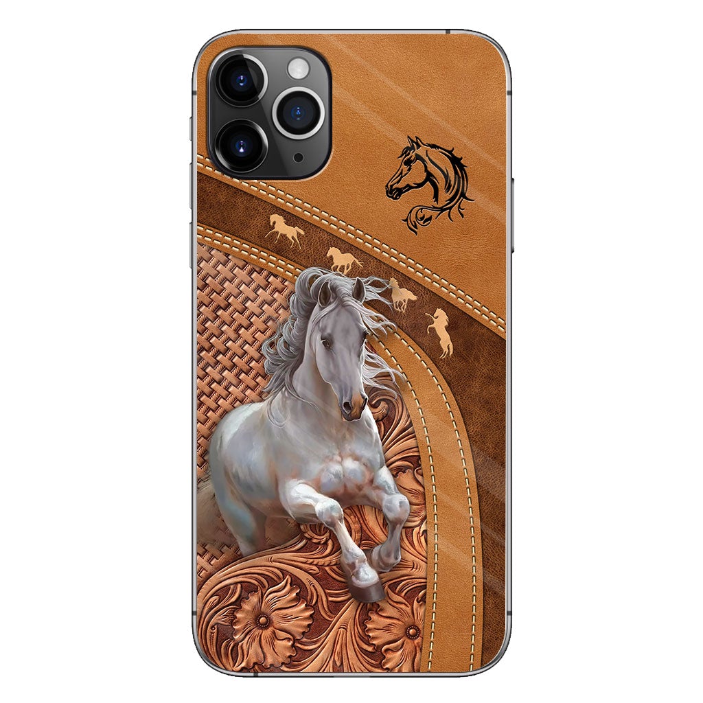 Love Horse - Personalized Horse Phone Case With Leather Pattern Print