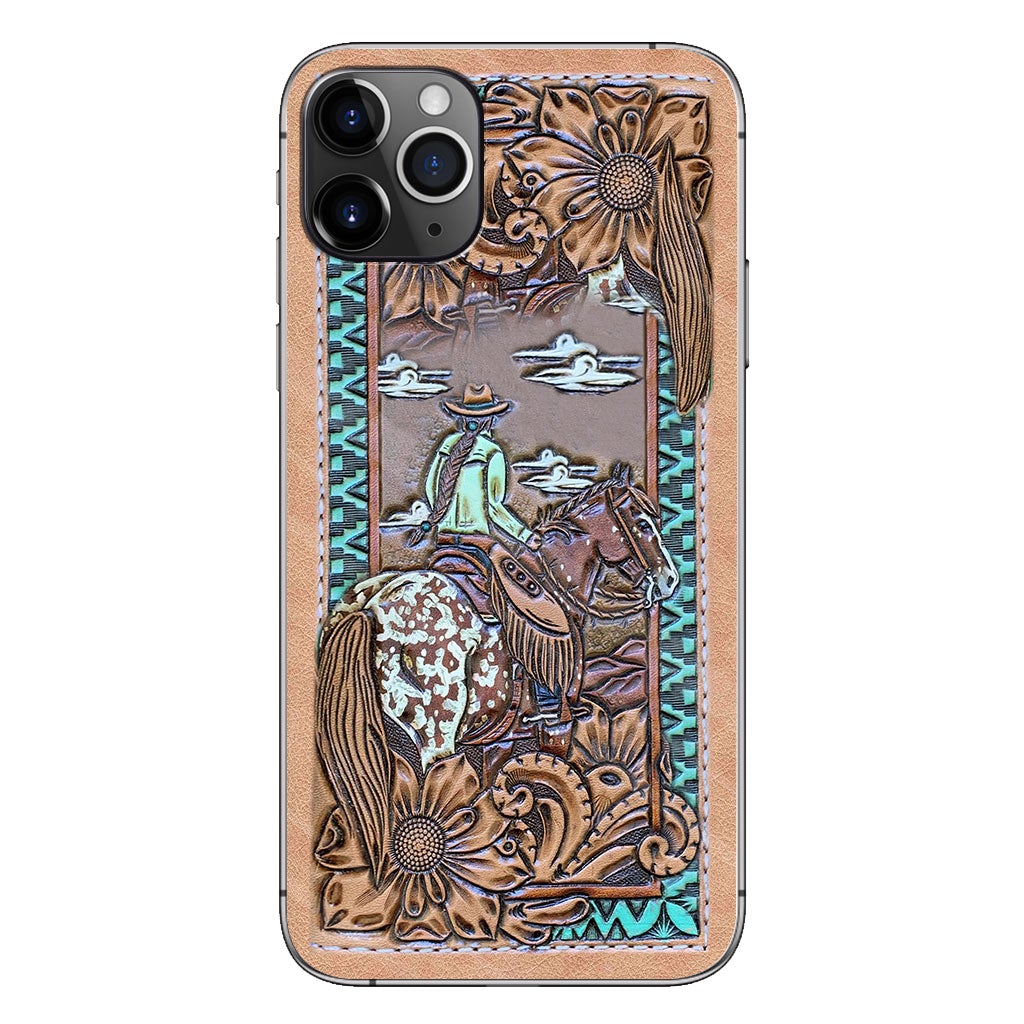 Love Horses - Personalized Phone Case With Leather Pattern Print