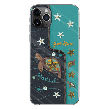 Salty Lil' Beach - Personalized Turtle Phone Case With Leather Pattern Print