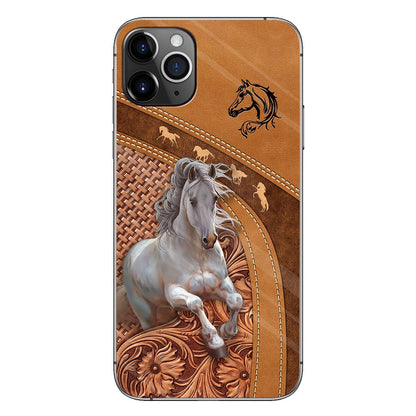 Love Horse - Personalized Horse Phone Case With Leather Pattern Print