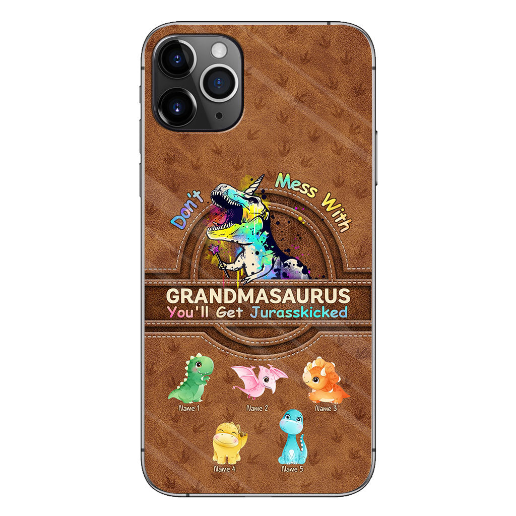 Don't Mess With Grandmasaurus - Personalized Mother's Day Phone Case With Leather Pattern Print