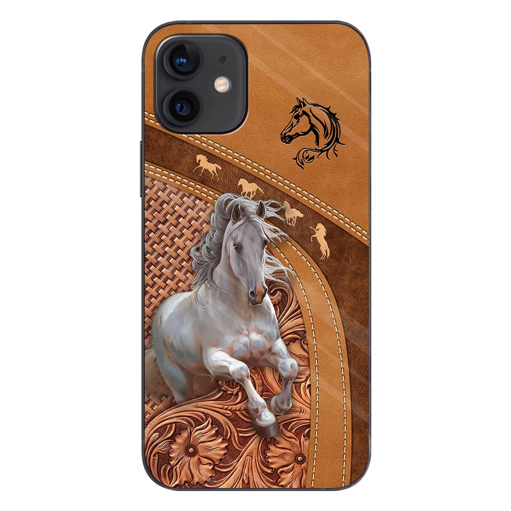 Love Horse - Personalized Horse Phone Case With Leather Pattern Print