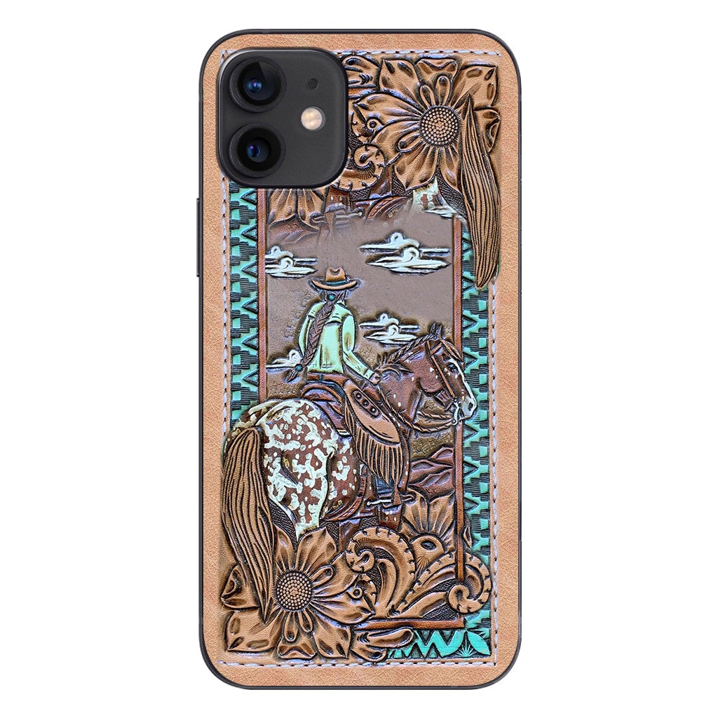 Love Horses - Personalized Phone Case With Leather Pattern Print