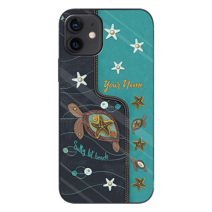 Salty Lil' Beach - Personalized Turtle Phone Case With Leather Pattern Print