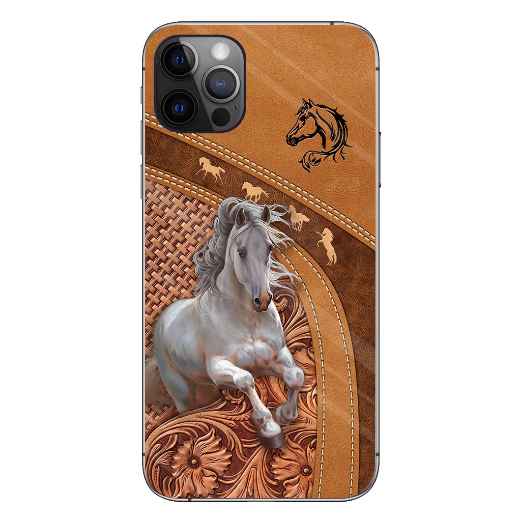 Love Horse - Personalized Horse Phone Case With Leather Pattern Print