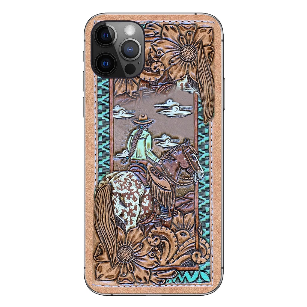 Love Horses - Personalized Phone Case With Leather Pattern Print