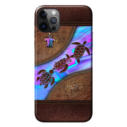 Salty Lil' Beach - Turtle Personalized Leather Pattern Print Phone Case