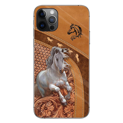 Love Horse - Personalized Horse Phone Case With Leather Pattern Print