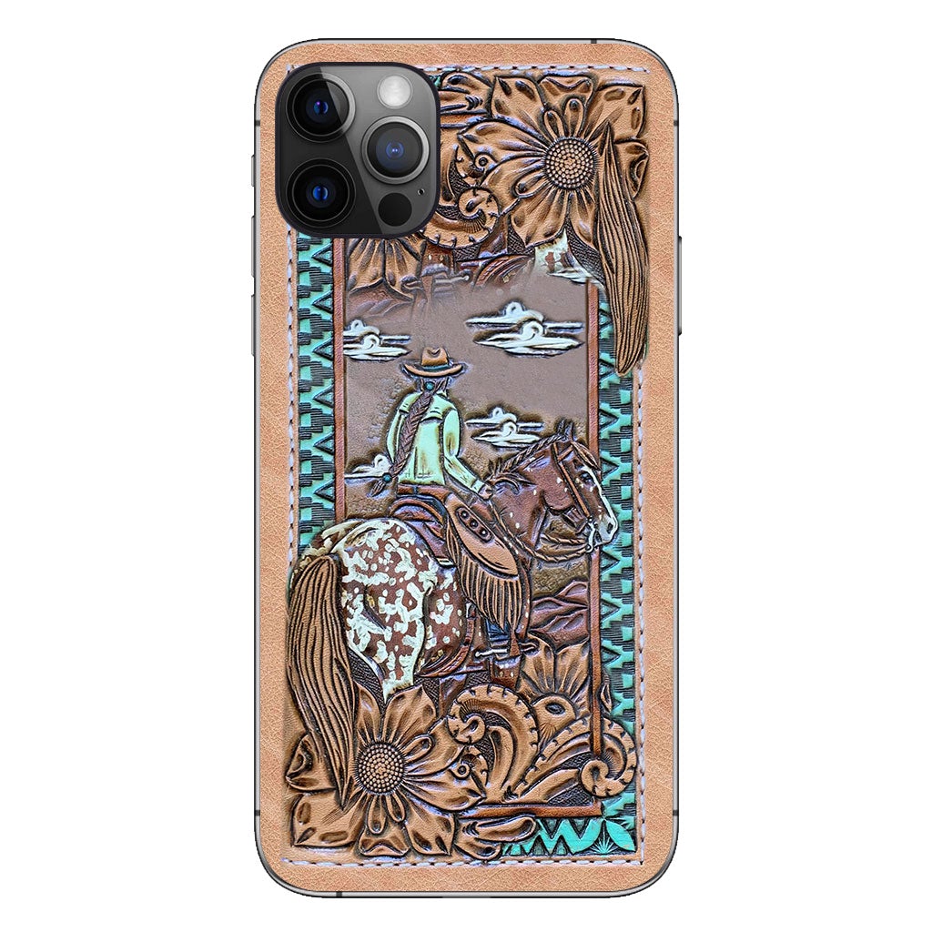 Love Horses - Personalized Phone Case With Leather Pattern Print