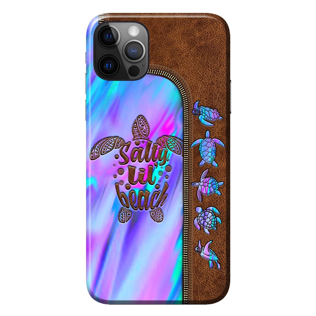 Salty Lil' Beach - Turtle Personalized Leather Pattern Print Phone Case