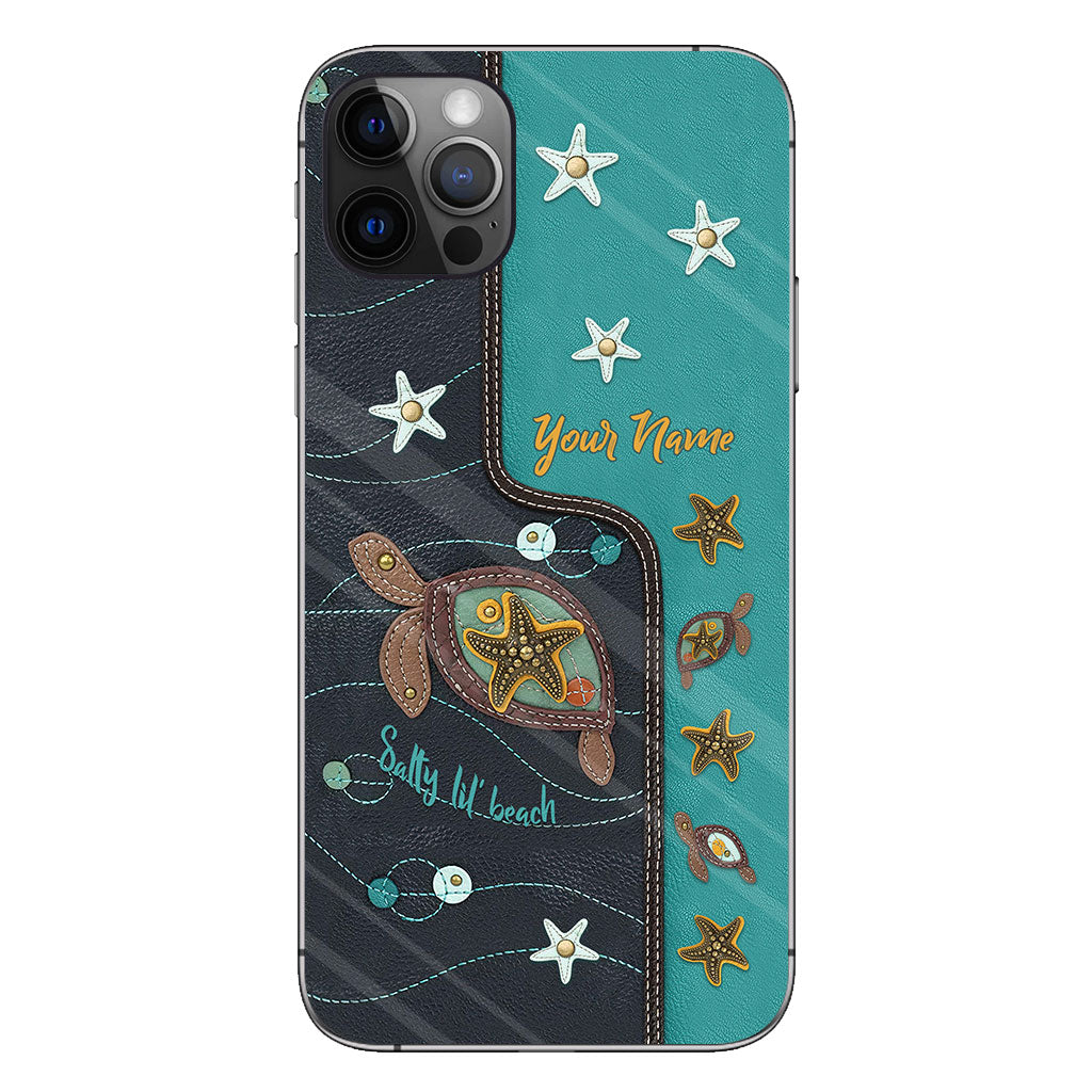 Salty Lil' Beach - Personalized Turtle Phone Case With Leather Pattern Print