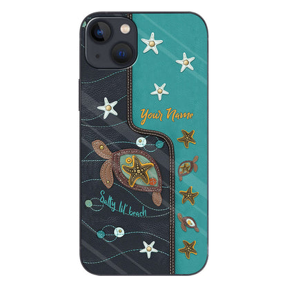 Salty Lil' Beach - Personalized Turtle Phone Case With Leather Pattern Print