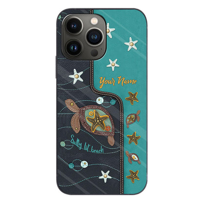 Salty Lil' Beach - Personalized Turtle Phone Case With Leather Pattern Print