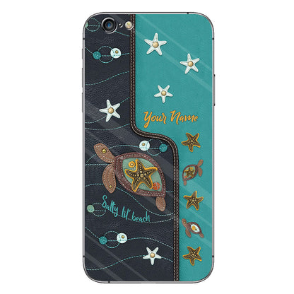 Salty Lil' Beach - Personalized Turtle Phone Case With Leather Pattern Print