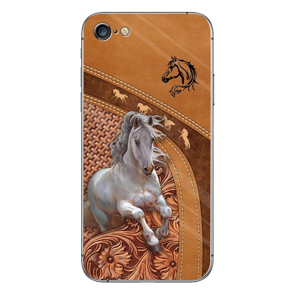 Love Horse - Personalized Horse Phone Case With Leather Pattern Print