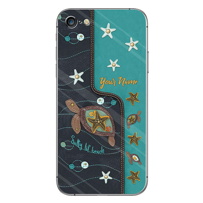 Salty Lil' Beach - Personalized Turtle Phone Case With Leather Pattern Print