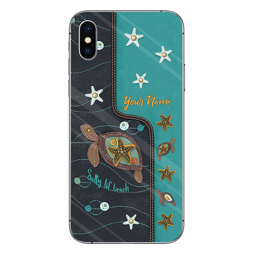 Salty Lil' Beach - Personalized Turtle Phone Case With Leather Pattern Print