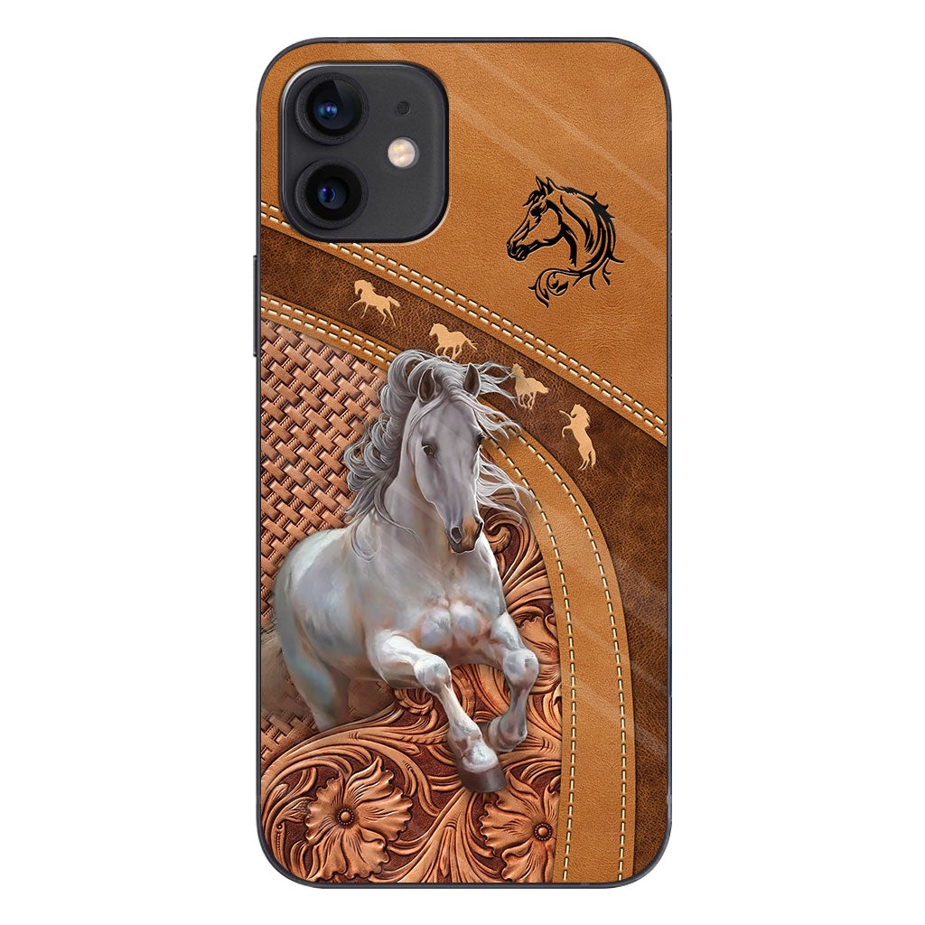 Love Horse - Personalized Horse Phone Case With Leather Pattern Print