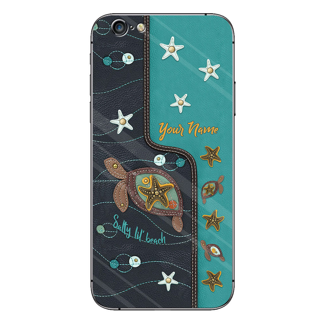 Salty Lil' Beach - Personalized Turtle Phone Case With Leather Pattern Print