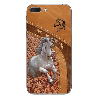 Love Horse - Personalized Horse Phone Case With Leather Pattern Print