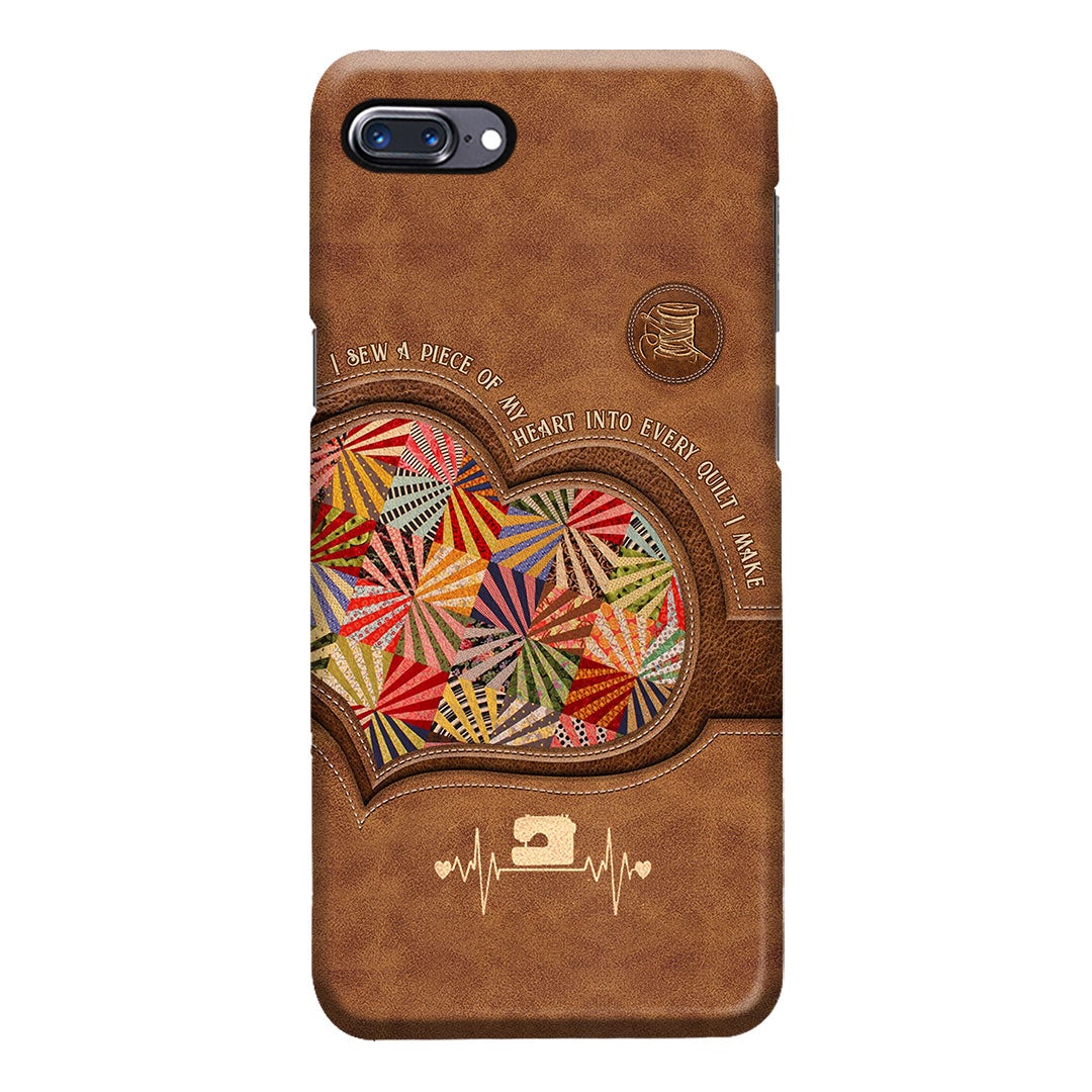 I Sew A Piece Of My Heart - Quilting Personalized Leather Pattern Print Phone Case