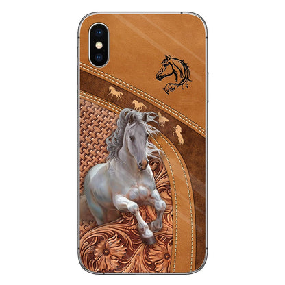 Love Horse - Personalized Horse Phone Case With Leather Pattern Print