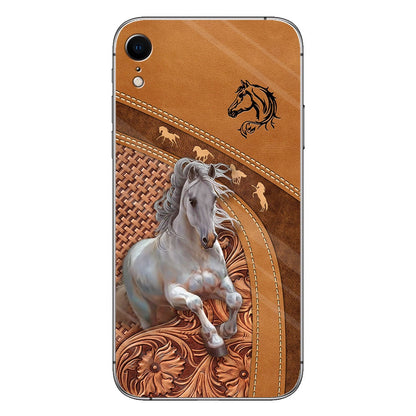 Love Horse - Personalized Horse Phone Case With Leather Pattern Print