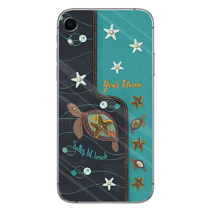 Salty Lil' Beach - Personalized Turtle Phone Case With Leather Pattern Print