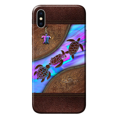 Salty Lil' Beach - Turtle Personalized Leather Pattern Print Phone Case