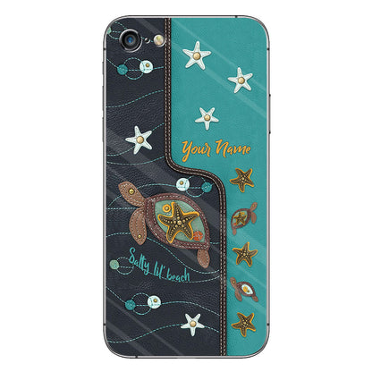 Salty Lil' Beach - Personalized Turtle Phone Case With Leather Pattern Print