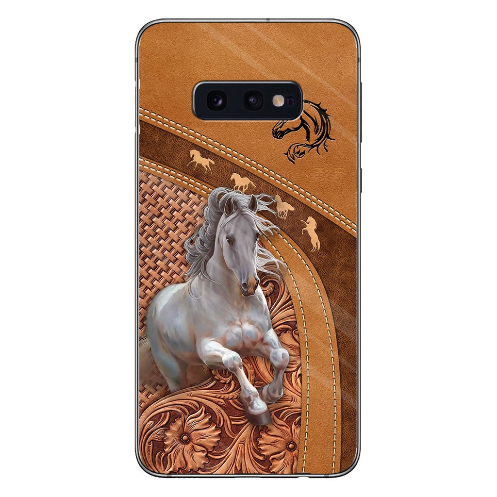 Love Horse - Personalized Horse Phone Case With Leather Pattern Print