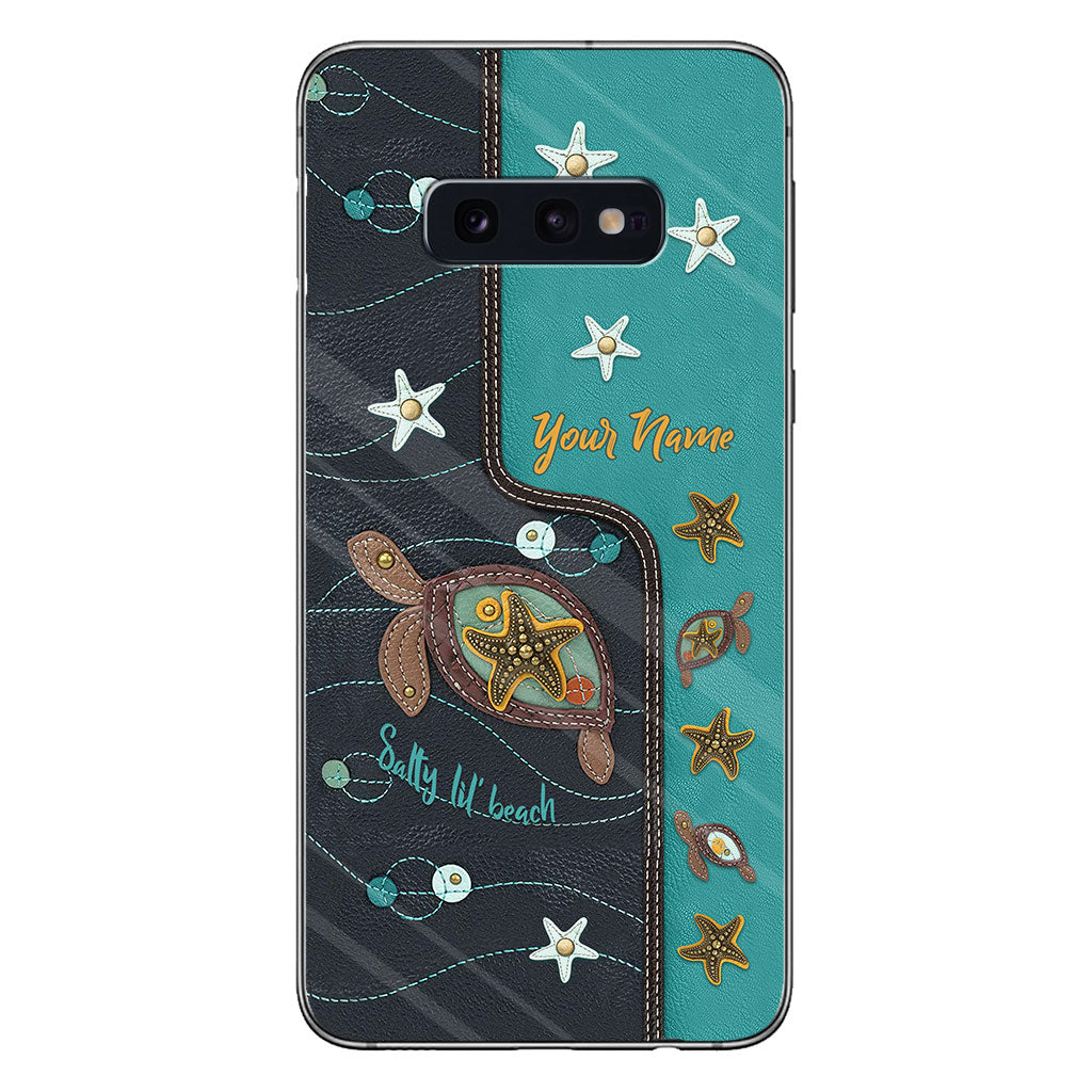 Salty Lil' Beach - Personalized Turtle Phone Case With Leather Pattern Print